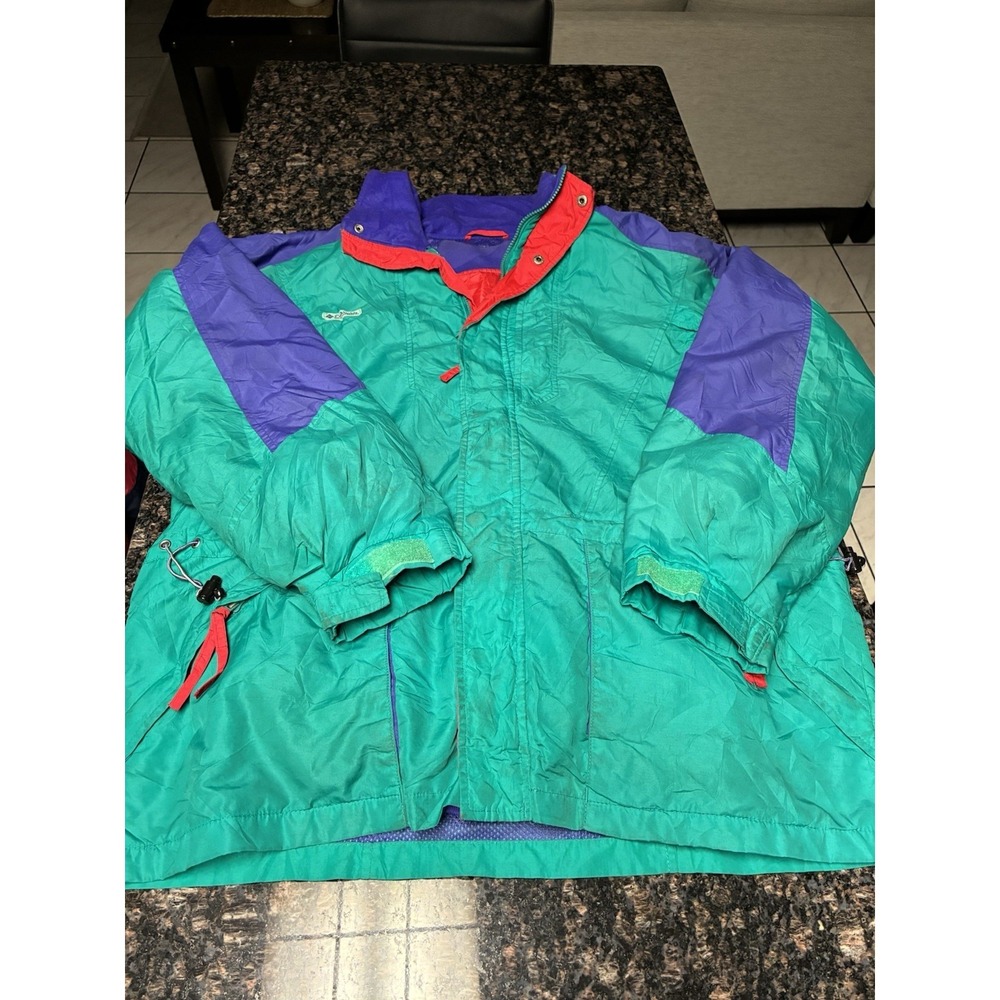 Vintage Columbia Jacketโ Mens Large Teal Red Colorblock Windbreaker Full Zip 90s